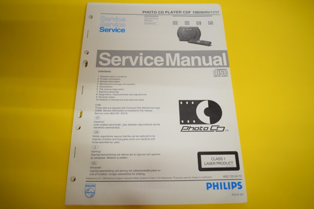 Philips CDF 100/00/05/11/17 Photo CD Player Service Manual  			